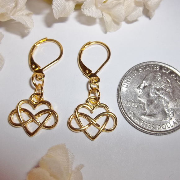 Gold Heart Earrings Infinity Symbol Sign Gift 3758 - Picture 2 of 5